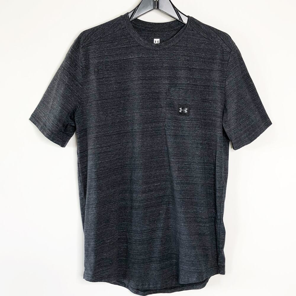 Under Armour Large Womens T Shirt Round Hem Pocket Front Grey Heather
